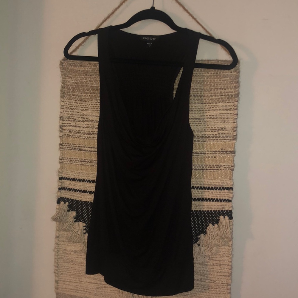 Bebe black cowlneck racerback tank w/ shelf bra S
